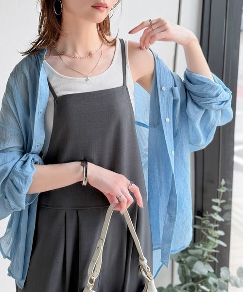 落ち感ワイドでつくる、大人の抜け感。バックリボンサロペットパンツ ce1240122