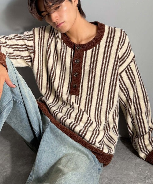 【Classical origin】ヘンリーストライプニット／Henley Striped Knit ao1020315