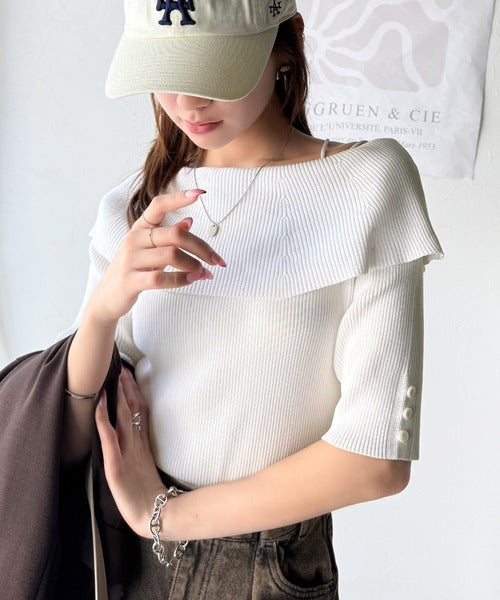 大人フェミニンな着こなし。オフショルリブニット(半袖) ce1020234
