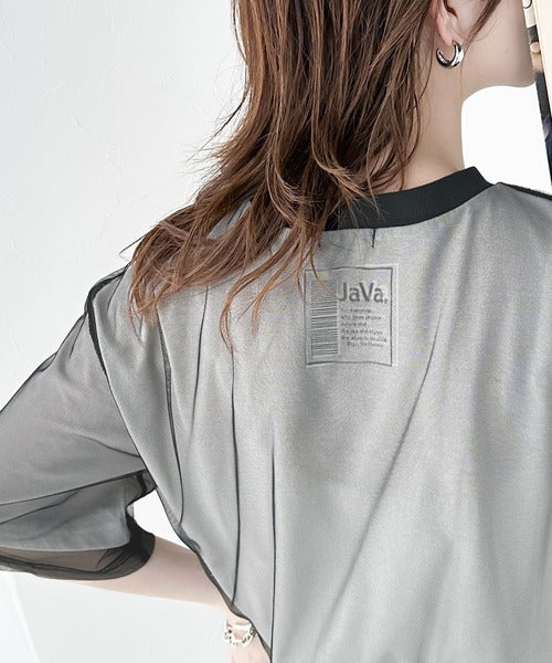 《JaVa ジャバコラボ》1枚でレイヤードが完成。チュールレイヤードバックプリントTシャツ jv1010288