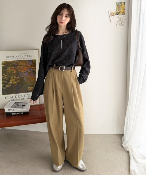 きらめき×立体感で、シンプルコーデを今っぽく。ラメ入りジャガード素材サイド切り替えプルオーバー（長袖） ce1350028