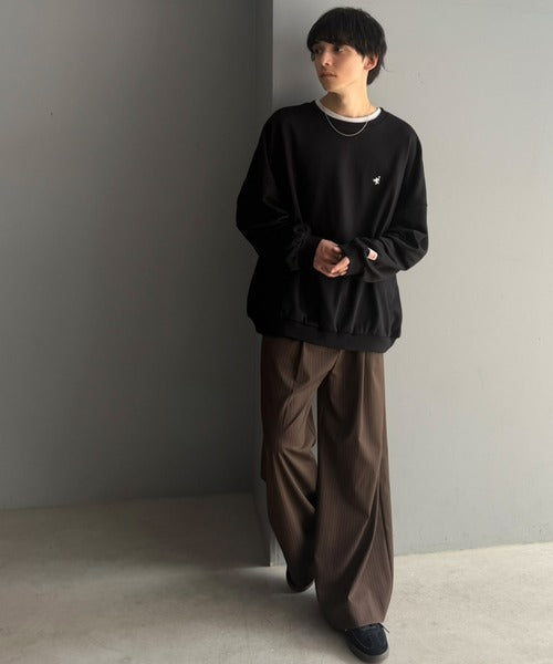 《JaVaジャバコラボ》毎日に、肩の力を抜いた洒落感を。胸刺繍ライトウェイト裏毛ドルマントレーナー jo0780028
