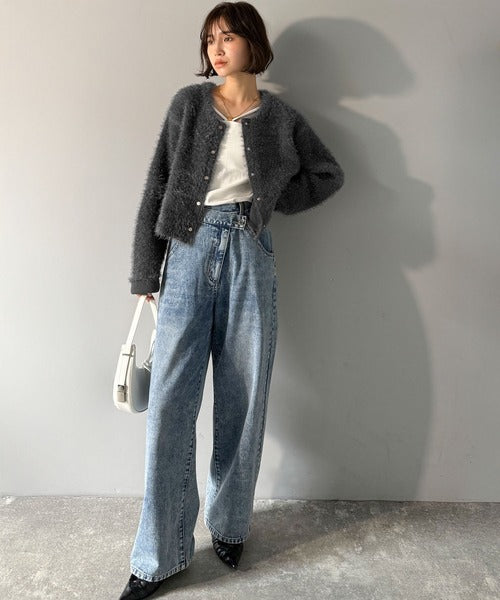 ふんわりとした優しい風合いが魅力的。前後2wayWフェイスフェザーショート丈カーディガン（長袖） ce1020283