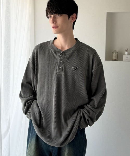 【Classical Origin】「リラックス感、こなれ感。」ピグメント加工サーマルヘンリーネックTシャツ（長袖）/Pigment-Dyed Thermal Henley T-Shirt co1150051