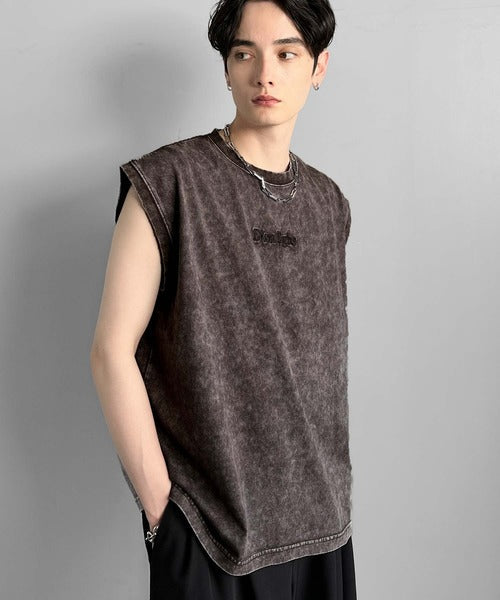 「1枚で主役。」紐刺繍スノーウォッシュ加工ノースリーブTシャツ／String Embroidery Snow-Washed Sleeveless T-Shirt co1150032