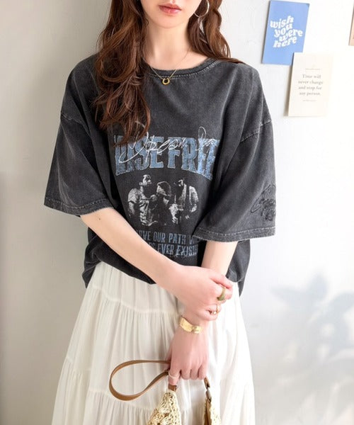 《JaVaジャバコラボ》キャッチーな個性派スタイル。綿100％前後2wayアシッドウォッシュビッグロックTシャツ(半袖） jv1260545