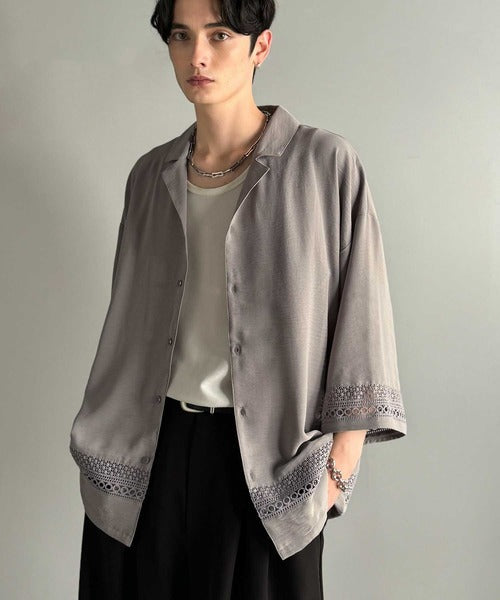 レースが語る、大人の余裕。レース切り替えオープンカラーシャツ / Lace Panel Open Collar Shirt co1010011