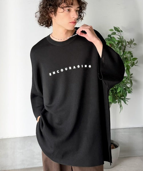 《JaVaジャバコラボ》Tシャツにはない品格を。ロゴプリントオーバーサイズサマーニットプルオーバー jm1050364