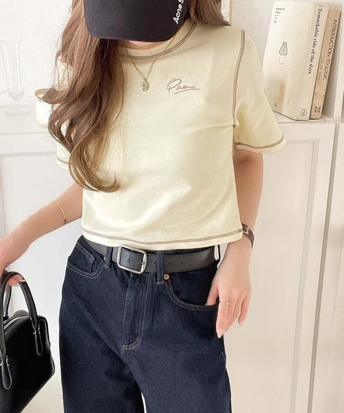 1枚で今っぽデザイン♪PAEAN刺繍配色ステッチチビTシャツ（半袖） ce1020200