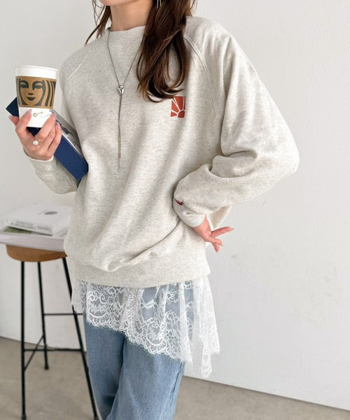 大人のきれいめカジュアル、体型も美しくカバー。裾レースカットソードッキングTシャツ（長袖） ce1020364