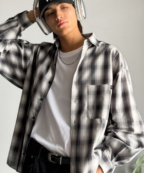 【Classical Origin】ゆとりを着る。ネーム付き胸ポケットビッグシャツ（長袖）/Brand name & chest pocket long sleeved big shirt ao1110147