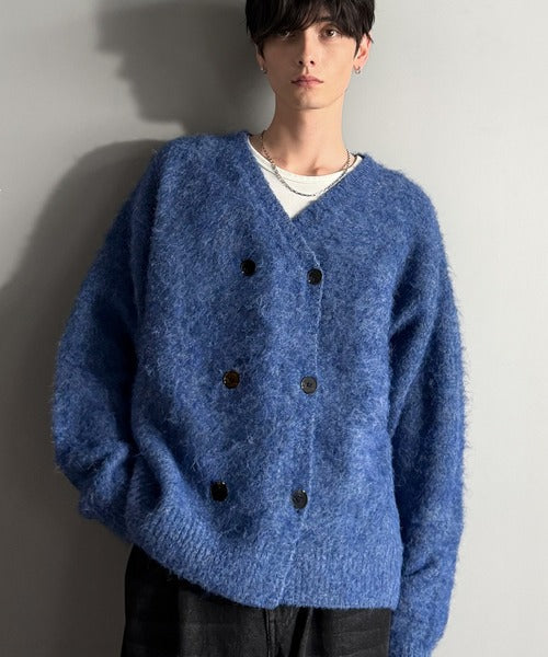 【Classical Origin】「アートな1着。」ミックスシャギー素材ダブルテーラードニットカーディガン／Mixed Shaggy Double-Tailored Knit Cardigan co0780011
