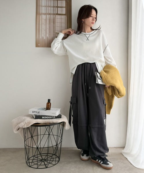《JaVaジャバ 別注》シンプルなのに格上げ。2way配色ワッフルロンTee jv1260065