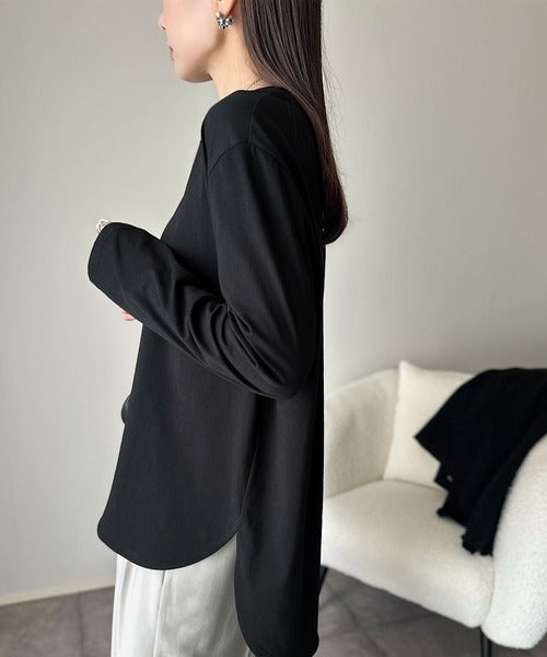 品よく、楽ちん。大人の余裕が漂う。シルケット素材 レイヤード ラウンドヘム 長袖 ロンTEE ce1020296