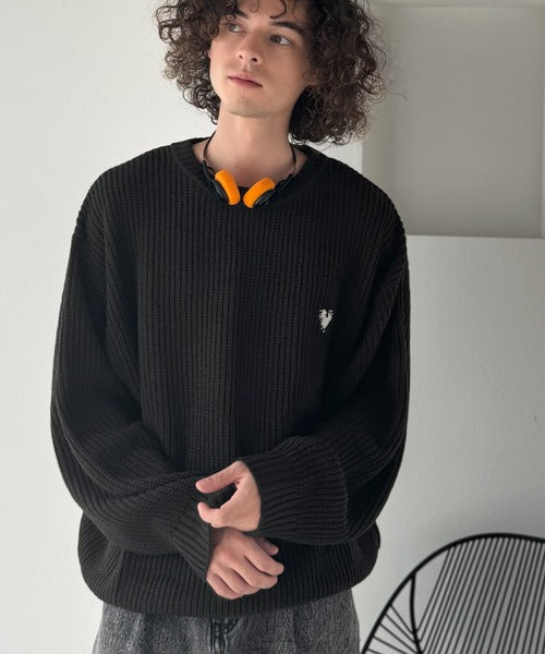 【Classical Origin】「究極スタンダード」畔編みオーバーサイズクルーネックセーター ／Oversized Ribbed Knit Crew Neck Sweater co0780012