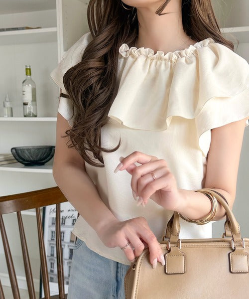 【mily bilet】ひらり、涼しげ。品ある甘さふわっと香る♪前後2wayノースリーブカシュクールブラウス mi1019151