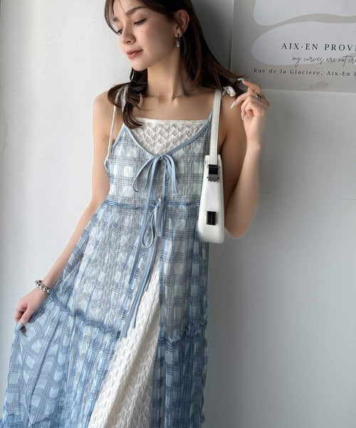 【mily bilet】大人の甘さを引き立てる。チェックチュールフリルティアードキャミワンピース mi1139078