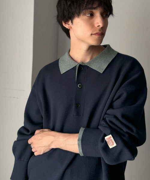 《JaVaジャバコラボ》襟元で差をつける、大人の装い。ミラノリブ配色ニットポロシャツ jo1020005