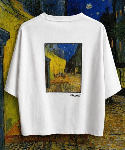 《ゴッホ絵画グラフィック》ステッチ刺繍MIXデザイン 高機能半袖Tシャツ【接触冷感・UVカット機能付き】【JaVaジャバコラボ】 jo1150093