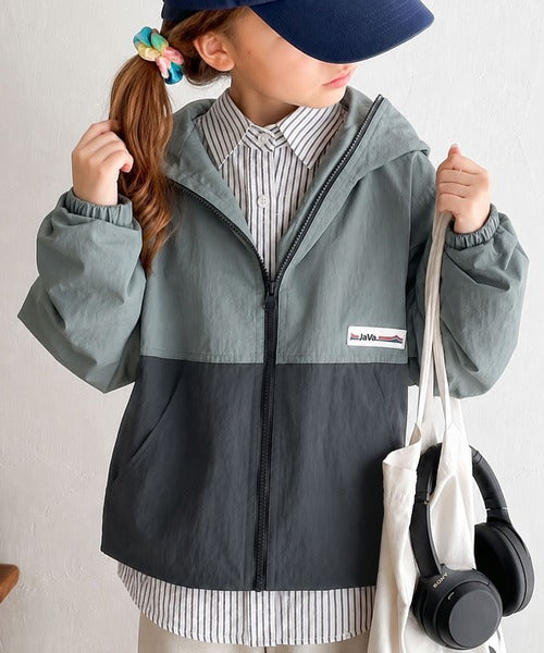 【キッズ】《JaVaジャバコラボ》親子お揃いできちゃう！季節の変わり目に嬉しい バイカラーナイロンジャケット jk1260081
