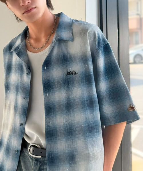 《JaVaジャバコラボ》個体差を愉しむ1点モノ。ヴィンテージ加工 オンブレーチェック柄シャツ (半袖) jo1320025