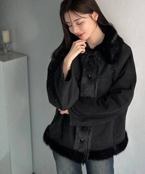【mily bilet】甘さと気品で冬を楽しむ。ファー切り替えスウェードライクコート（ミドル丈） mi1019097