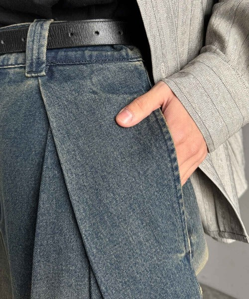 ヴィンテージ加工3タックワイドバルーンデニムパンツ／Vintage-Washed Three-Tuck Wide Balloon Denim Pants co0900009