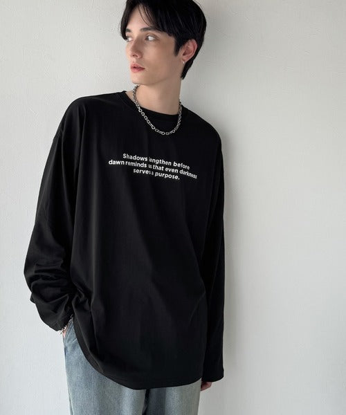 【classical origin】「シンプルが、いい」。綿100％シルケット風シンプル英字ロゴTシャツ（長袖）/ 100％ cotton simple English letters printed logo t-shirt ao1330056