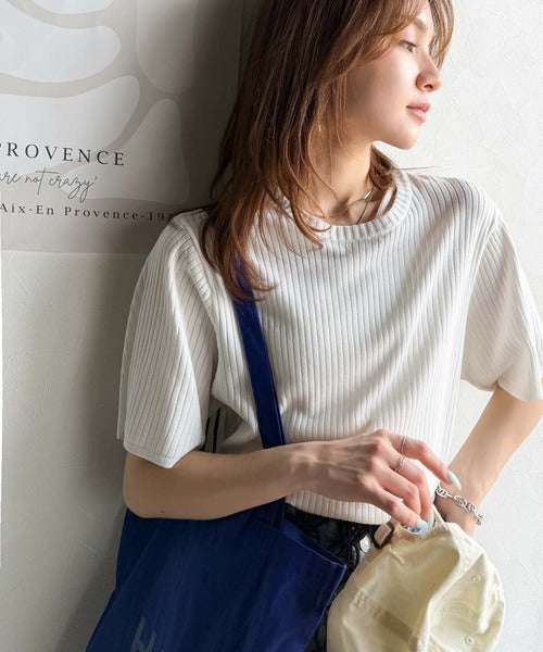 着映えトップス。シンプルライトリブニット（半袖・長袖） ce1050304