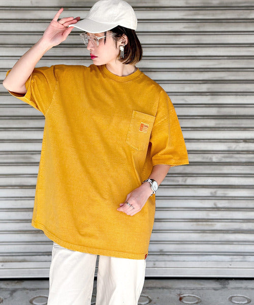 《JaVa ジャバコラボ》古着風ストリートMIX。綿100%ヘヴィーウエイト胸ポケピグメントTシャツ jv1029020
