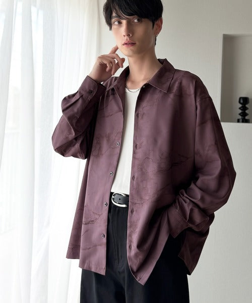 【Classical Origin】「都会的スタイル」。総柄ドレープキャンプカラーシャツ（長袖）/Relaxed Drape All-Over Pattern Camp Collar Shirt co1150039
