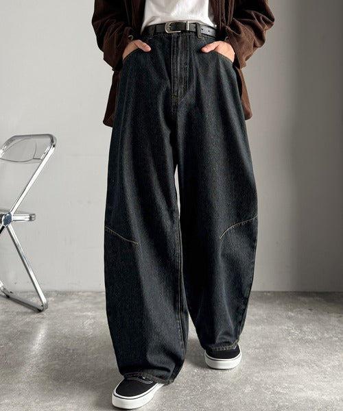 【Classical Origin】「シルエットで語る。」ブラスト加工カーブシルエットバレルレッグデニムパンツ／Blasted Curve Silhouette Barrel-Leg Denim Pants co0900007