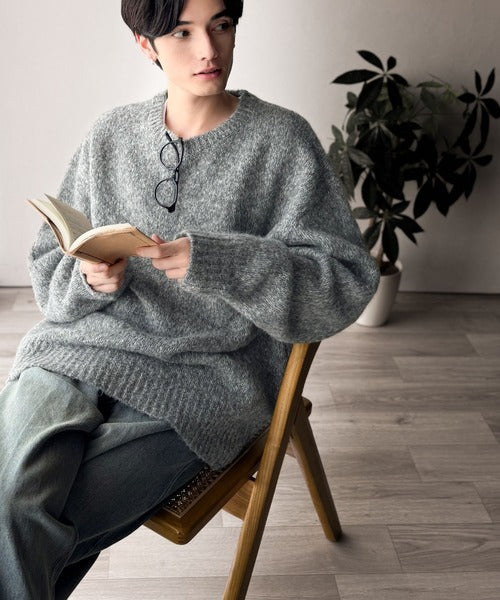 【Classical Origin】「深みのある大人に。」クルーネックミックスカラー糸ニット（長袖）/Crew neck mixed color knit ao1020308