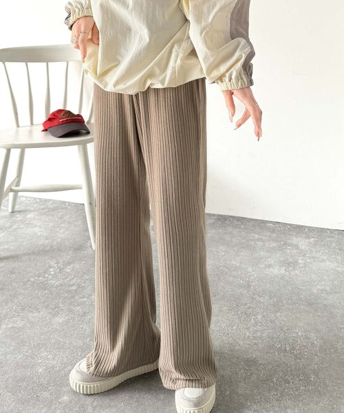 美脚魅せ。ウエストゴム起毛リラックスリブフレアパンツ ce1015076