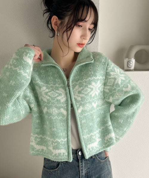 【mily bilet】冬の定番でアレンジ万能♪ノルディック柄ダブルジップニットカーディガン(長袖) mi1029087