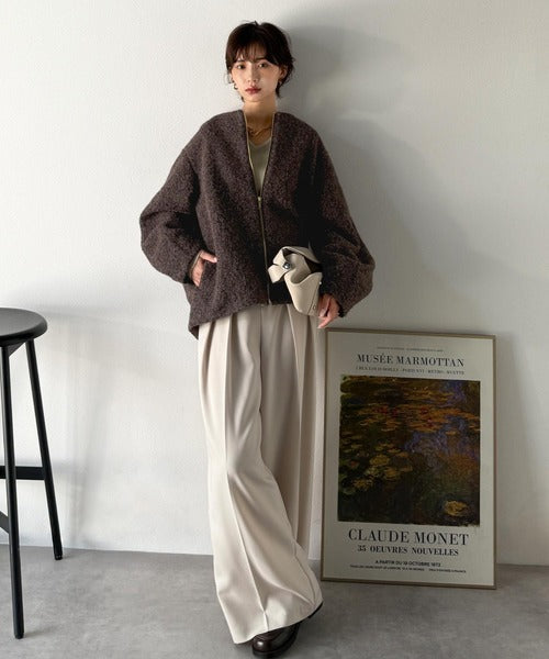 【Classical Evon】上品さと抜け感を兼ね備えた、大人のためのアウター。軽やかブークレノーカラージャケット ev1110138