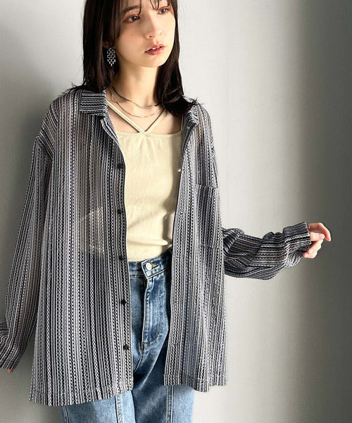 クール!!ユニセックスすかし柄ニットソーシャツ（長袖） cm1240081