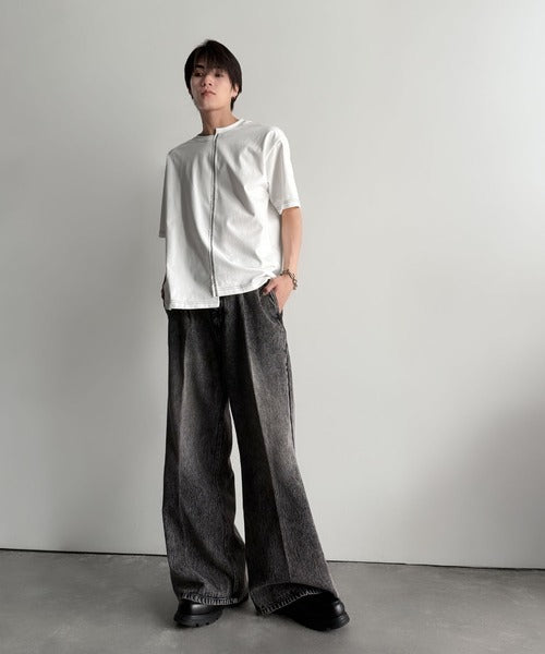 Asymmetric Stitch Design T-Shirt／アシンメトリーデザイン配色ステッチTシャツ co1150013