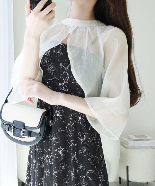 【mily bilet】透け感コーデ でつくる、映えガーリー。前後2WAY花柄シアーボレロセットアップキャミワンピース mi1139082