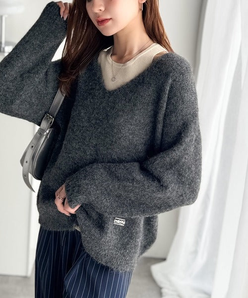 【mily bilet】洗練されたレイヤードスタイル！プレート使い異素材ニットレイヤードオフショル見せアンサンブルニット mi1029143