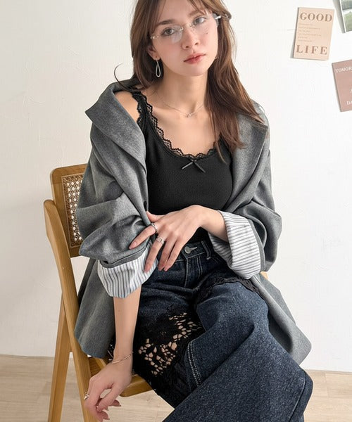 【mily bilet】大人女子の日常に、さりげないスパイスを。 バイカラーテレコレースキャミソール mi1329083
