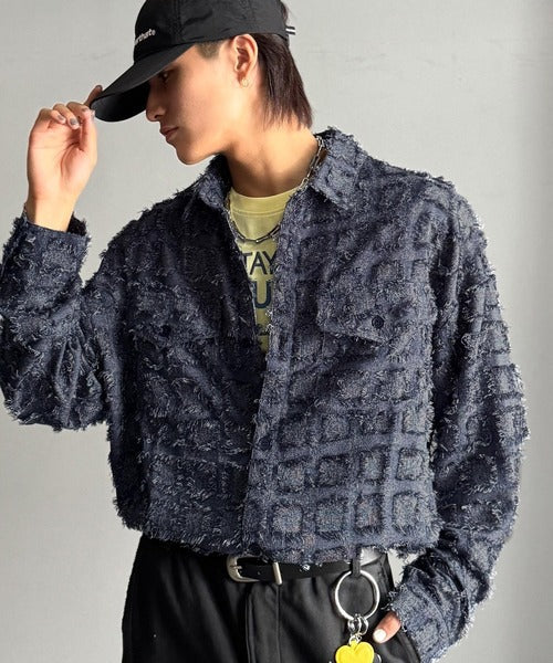 【Classical Origin】「1歩先の存在感。」フリンジ使いブロックチェックアウターシャツ（長袖）/Fringed Block Check Outer Shirt co1010021