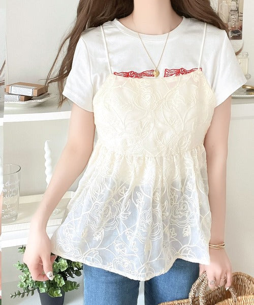 大人のレイヤードスタイル。シアー花柄刺繍オーバーキャミビスチェ ce1240035