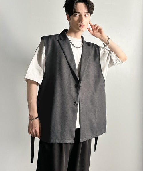 「日常をアップデート。」ピークドラペル仕様エレガントセミロングベスト／Peak Lapel Elegant Semi-Long Vest co1010009