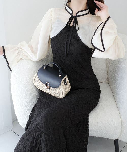 【mily bilet】トレンドをかわいく楽しんで♪パイピング配色シアーボレロセットアップ花柄レースキャミワンピース mi1139083