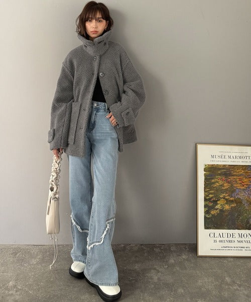 《JaVaジャバコラボ》纏う大人ボアが包み込む♪ボアショートブルゾン jv1265010