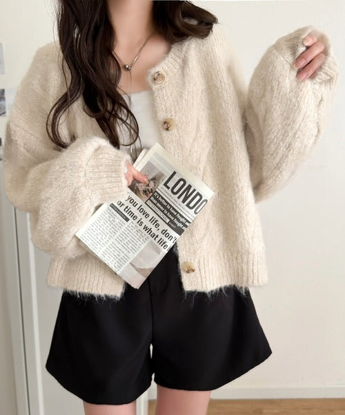 【mily bilet】今日はどっちで着る？気分で着回し自在。前後2way編地切り替えカーディガン (長袖) mi1029187