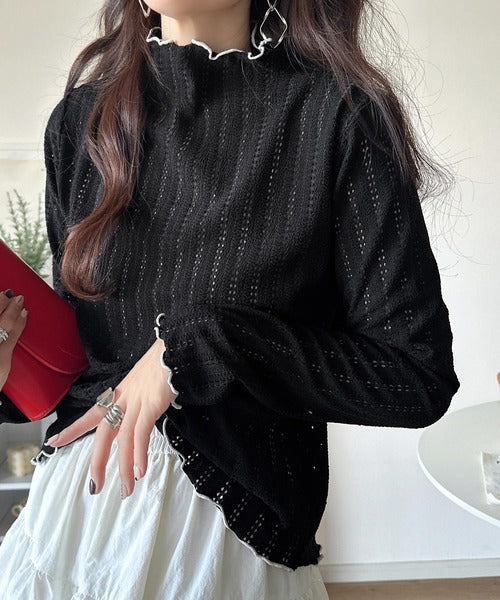 肌見せしすぎず、ほんのり色っぽ。プチハイネック透かし編みメロウトップス（長袖） ce1010486