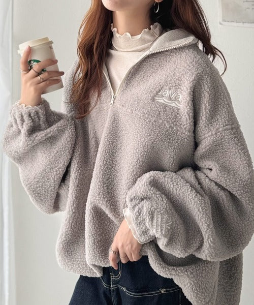《Javaジャバコラボ》ボア素材×刺繍でおしゃれ上級者に格上げ♪アノラックハーフジッププルオーバー jv1260484