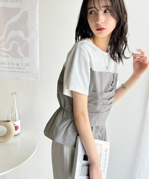 簡単おしゃれが叶う。Tシャツ×ビスチェドッキング半袖トップス ce1260345